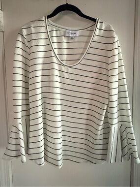 Highline Collective White Striped Scoop Neck Long Sleeve Top - Size XL